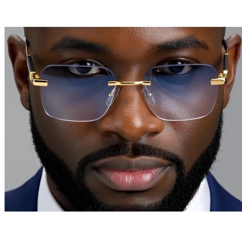 Classic Hip Hop Rapper Gangster SUN GLASSES  Frame Gold Blue Lens‎ Gafas Lentes